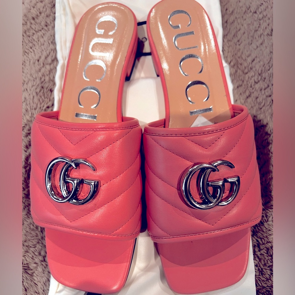 Brand New Gucci Double GG Marmont Sandal Slide in Dusty Pink Color EU 38 US 7.5